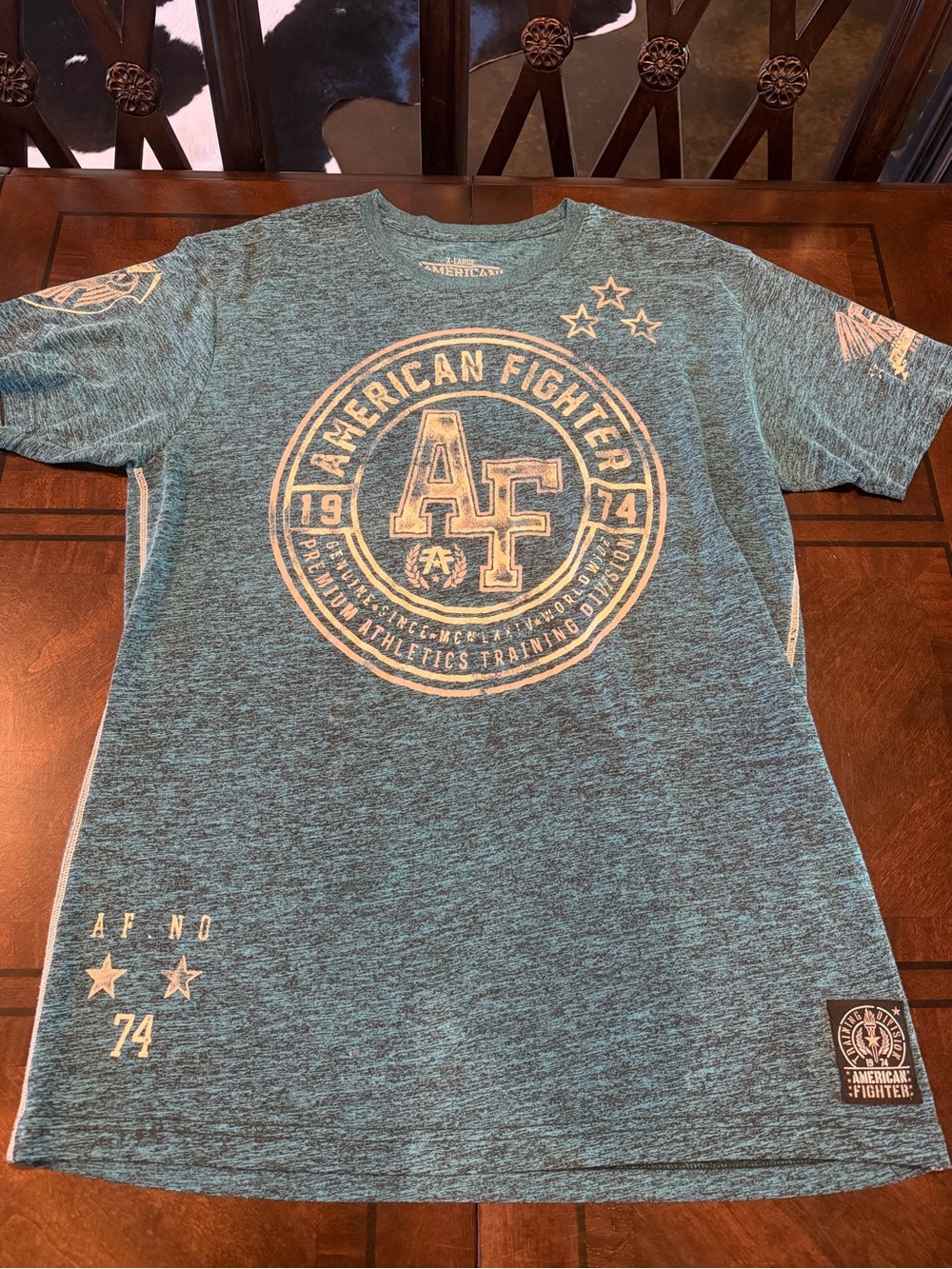American Fighter Teal Heather Tee with Cream Graphic